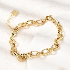 Brass Oval & Twist Ring Link Chain Bracelets for Women&nbsp;BJEW-F531-06G