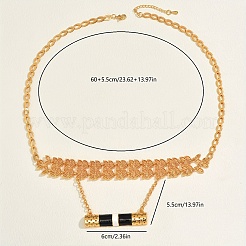 Brass Leaf Link Chain Black Column Pendant Necklaces for Women&nbsp;YY4698