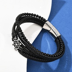 Microfiber Leather & Glass Multi-strand Bracelets for Men Women&nbsp;BJEW-H631-04A-AS