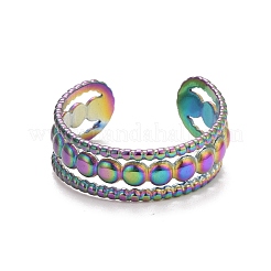 Ion Plating(IP) Rainbow Color  304 Stainless Steel Triple Line Open Cuff Ring for Women&nbsp;RJEW-C025-07M