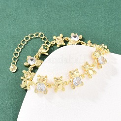 Bear Brass Micro Pave Cubic Zirconia Link Chain Bracelets for Women&nbsp;BJEW-K248-05G