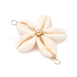 Natural Mixed Cowrie Shell Connector Charms&nbsp;PALLOY-JF03858-02