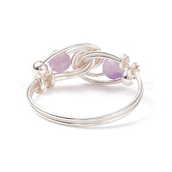 Natural Amethyst Beaded Spiral Finger Ring&nbsp;RJEW-TA00049-04