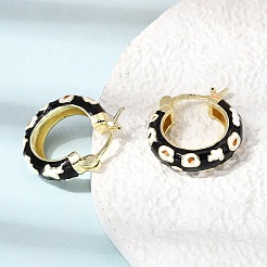 Flower Pattern Brass Enamel Hoop Earrings&nbsp;EJEW-G471-08G-01