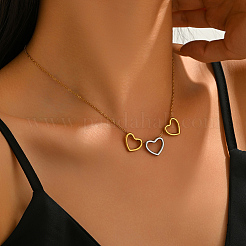 Two Tone Stainless Steel Triple Heart Pendant Necklaces for women&nbsp;OL9793