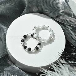 2Pcs 2 Color Acrylic & Glass Seed Beaded Stretch Rings Set for Women&nbsp;RJEW-JR00593