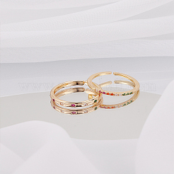 1 Set Adjustable Brass Micro Pave Cubic Zirconia Cuff Rings for Women&nbsp;RJEW-LP0004-09
