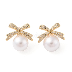 Rack Plating Brass Micro Pave Clear Cubic Zirconia Stud Earrings for Women&nbsp;EJEW-G394-43G