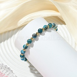 6MM Round Natural Apatite and Brass Beaded Stretch Bracelets for Women&nbsp;BJEW-JB14032