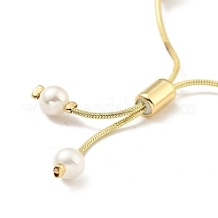 Shell Pearl Beaded Slider Bracelet with Brass Snake Chain&nbsp;BJEW-B066-01B-02
