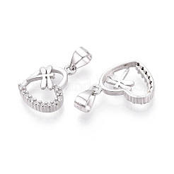 925 Sterling Silver Micro Pave Clear Cubic Zirconia Heart with Dragonfly Charms with 925 Stamp&nbsp;STER-T008-83P