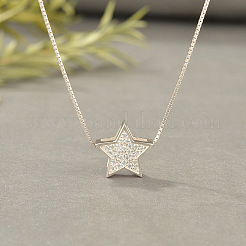 Star 925 Sterling Silver Micro Pave Clear Cubic Zirconia Pendant Necklaces for Women&nbsp;FS-WGE80D2-02