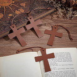 4Pcs Cross PU Leather Pendant Bookmark&nbsp;AJEW-CL0003-08