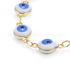 Brass Enamel Evil Eye Link Chain Necklaces&nbsp;NJEW-JN03454