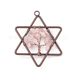 Pentagram Natural Rose Quartz Copper Wire Wrapped Chip Big Pendants&nbsp;G-E195-10R-01