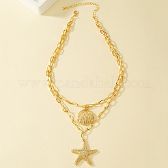 Bohemian Summer Alloy Shell Shape Starfish Pendant Double Layered Necklaces for Women&nbsp;FS-WGC6D9A-01