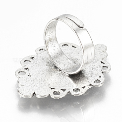 Vintage Adjustable Iron Finger Ring Components Alloy Flower Cabochon Bezel Settings&nbsp;PALLOY-O039-10AS