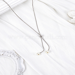 1Pc 1MM Brass Round Snake Chain Slider Lariat Necklaces&nbsp;NJEW-LP0009-12P