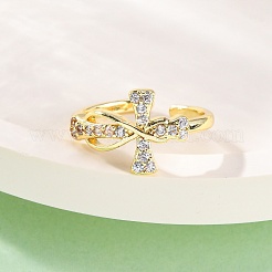 Brass Micro Pave Clear Cubic Zirconia Cuff Rings for Women&nbsp;RJEW-U047-08G