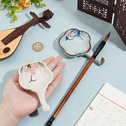 2Pcs 2 Styles Flower Shape Ceramics Ink Plate with Handle&nbsp;AJEW-PH0011-62