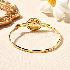 201 Stainless Steel Flat Round Link Bangles for Women&nbsp;LS-BJEW-R014-01G-01