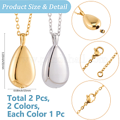 2Pcs 2 Colors 201 Stainless Steel Teardrop Memorial Urn Ashes Pendant Necklaces&nbsp;NJEW-CN0001-21