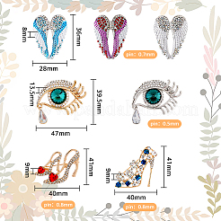7Pcs 7 Style High Heels & Eye & Heart Wing Rhinestone Brooches&nbsp;JEWB-DC0001-04