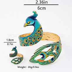 Iron Enamel Peacock Cuff Bangle & Ring Sets for Women&nbsp;WG60250-01