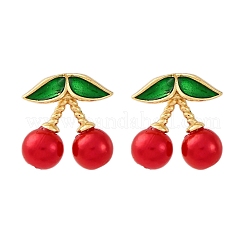 Cherry Brass ABS Plastic Pearl Stud Earrings&nbsp;EJEW-U062-04B-02G