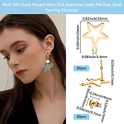 30Pcs 201 Stainless Steel Stud Earring Findings&nbsp;STAS-BBC0010-25