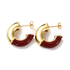 Brass Enamel C-Shaped Stud Earrings&nbsp;EJEW-D332-02B-G