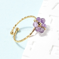 Adjustable 304 Stainless Steel with Natural Mixed Stone Cuff Open Rings&nbsp;RJEW-P187-01G-08