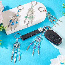12Pcs 6 Colors Woven Net/Web with Feather Alloy Pendant Keychain&nbsp;KEYC-TAC00050