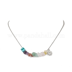 Chakra Gemstone Chip Beaded Pendant 304 Stainless Steel Cable Chain Necklaces&nbsp;NJEW-JN05501