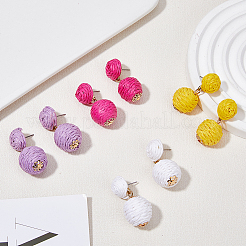 4 Pairs 4 Colors Raffia Grass Braided Round Dangle Stud Earrings with Iron Pins for Women&nbsp;EJEW-FI0002-27