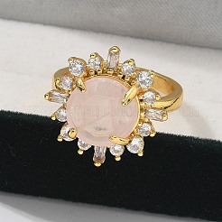 Sunflower Natural Rose Quartz Finger Rings&nbsp;RJEW-B113-03G-09