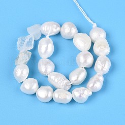 Natural Topaz Nuggets & Natural Cultured Freshwater Pearl Beads Strands&nbsp;PEAR-N023-01A-19