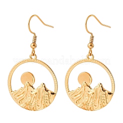 304 Stainless Steel Flat Round with Mountain Dangle Earrings&nbsp;EJEW-B122-03G