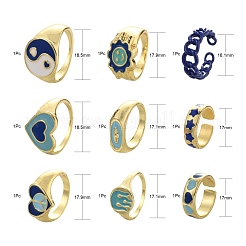 9Pcs 9 Style Alloy Enamel Signet Finger Rings and Cuff Rings Set&nbsp;RJEW-LS0001-58