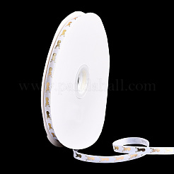 100 Yards Christmas Theme Golde Stamping Deer Polyester Printed Grosgrain Ribbons&nbsp;ORIB-TAC0006-01A