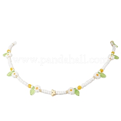 Faceted Round Dyed Natural Agate & Flower Handmade Millefiori Glass & Glass Seed Beaded Necklaces for Women&nbsp;NJEW-MZ00150-02