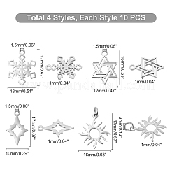 40Pcs 4 Style 201 Stainless Steel Pendants&nbsp;STAS-DC0006-44