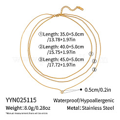 European 304 Stainless Steel Clear Cubic Zirconia Flat Round Pendant 3 Layer Necklaces for Women&nbsp;OW9189