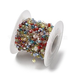 Handmade 304 Stainless Steel Chains with Faceted Rondelle Glass Beads&nbsp;CHS-K020-17G