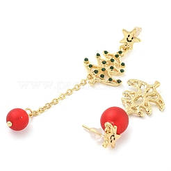 Christmas Tree & Round Alloy & Acrylic Beaded Dangle Stud Earrings for Women&nbsp;EJEW-G406-02G
