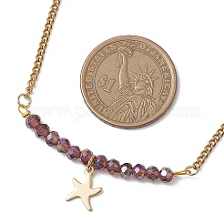 Electroplate Glass Faceted Rondelle Beaded Alloy Pendant 304 Stainless Steel Curb Chain Necklaces for Women&nbsp;NJEW-JN05764-04
