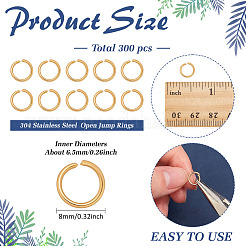300Pcs 304 Stainless Steel Open Jump Rings&nbsp;STAS-ME0002-15