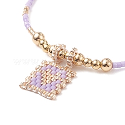 Glass Beaded Stretch Bracelet with Brass Beads&nbsp;BJEW-MZ00005