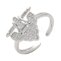 Brass Micro Pave Clear Cubic Zirconia Cuff Finger Rings for Women&nbsp;RJEW-U033-07P