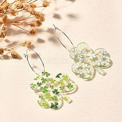Acrylic Clover Hoop Earrings&nbsp;EJEW-M074-04P